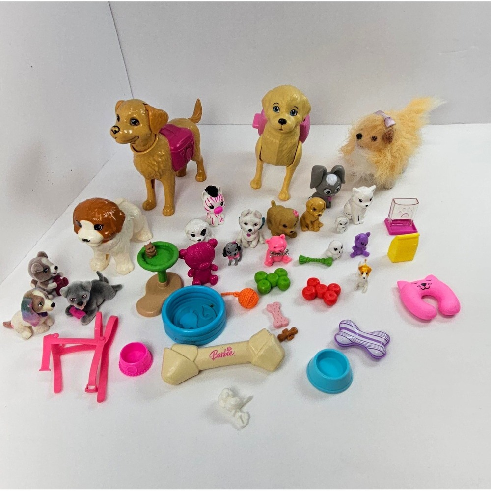 Barbie Pet Dogs Puppies Accessories Animal Lot Bowls Kennel Toys Mattel